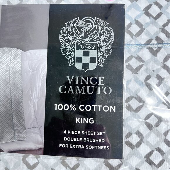 Vince Camuto King 4-Piece Sheet Set 100% Cotton Double Brushed Fits 18" Mattress - Picture 1 of 4
